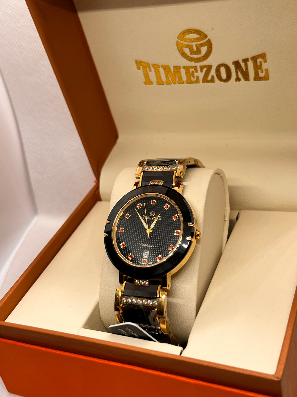 TMZ Ceramic Gold Textured Dial Date Men's Watch