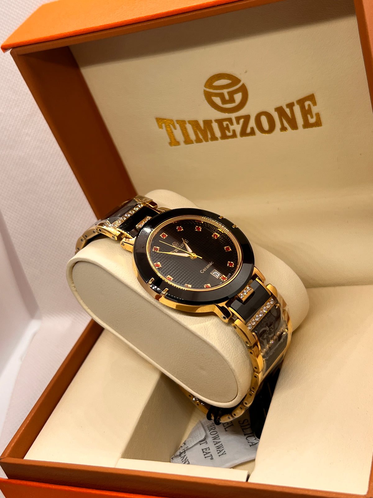 TMZ Ceramic Gold Textured Dial Date Men's Watch