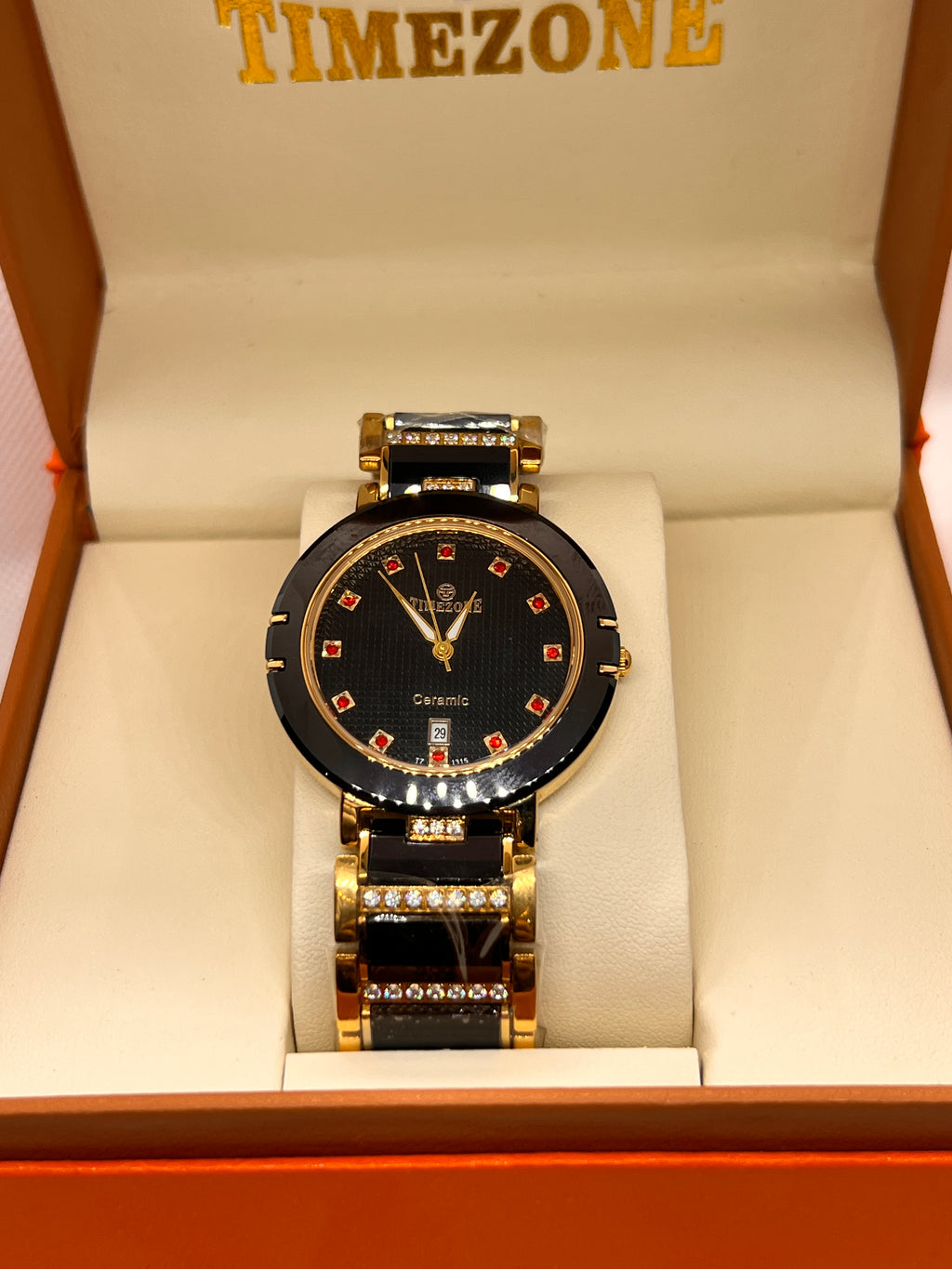 TMZ Ceramic Gold Textured Dial Date Men's Watch