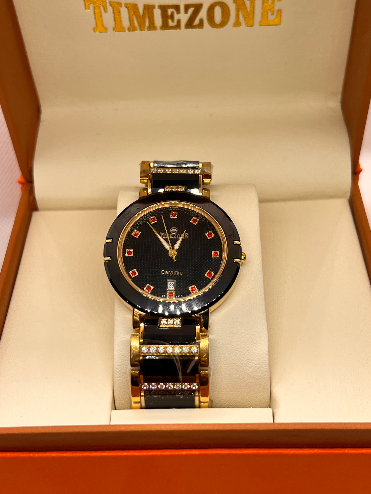 TMZ Ceramic Gold Textured Dial Date Men's Watch
