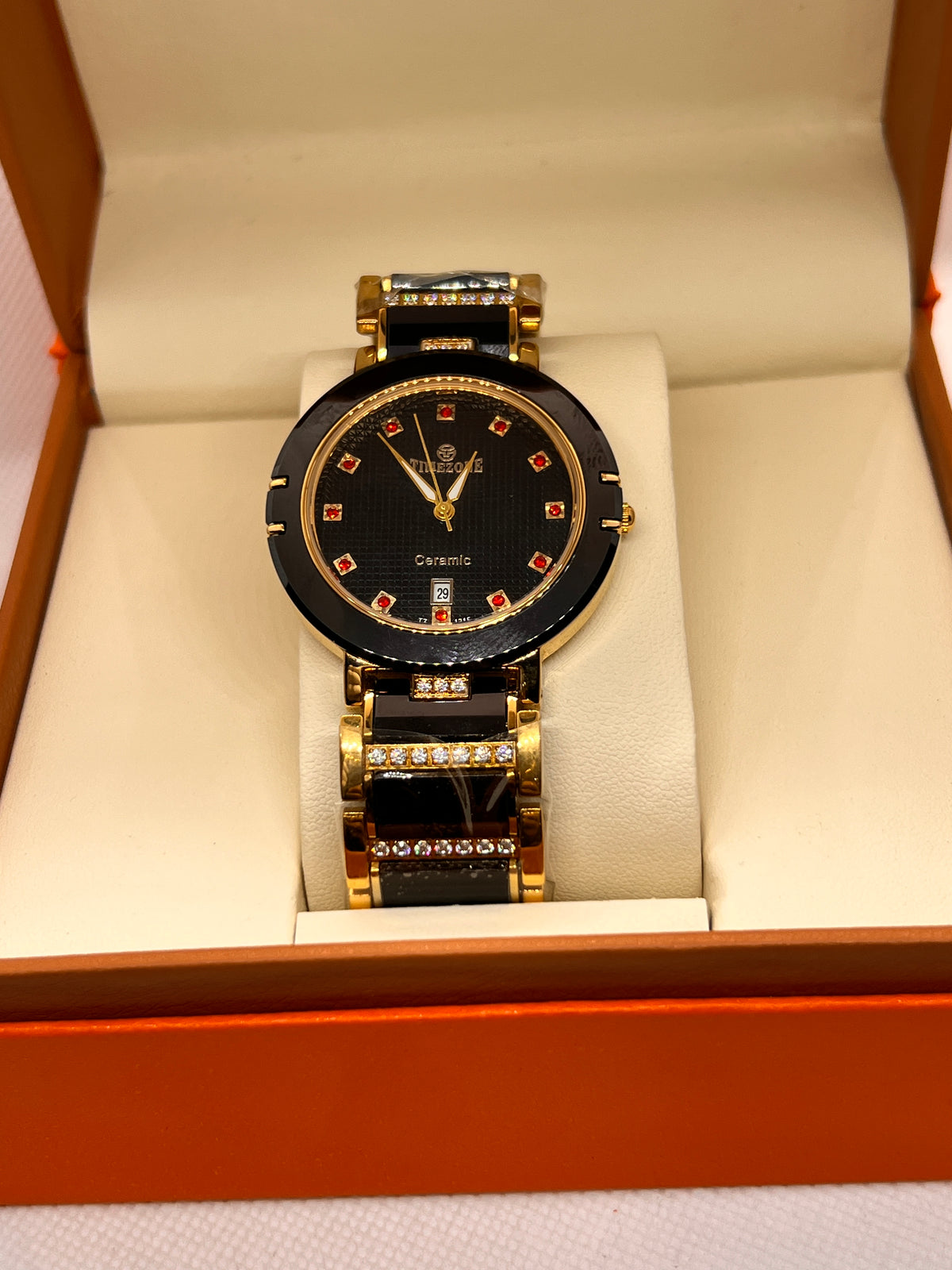 TMZ Ceramic Gold Textured Dial Date Men's Watch