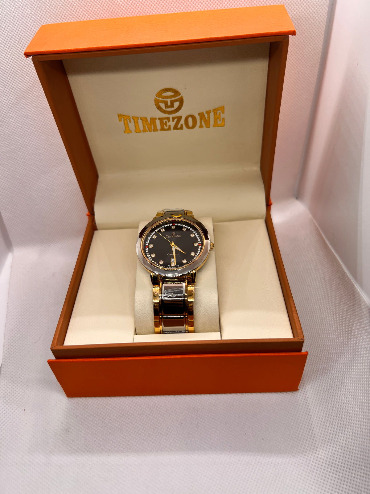 TMZ Ceramic Gold Crystal Bezel Date Men's Watch