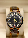TMZ Ceramic Gold Crystal Bezel Date Men's Watch