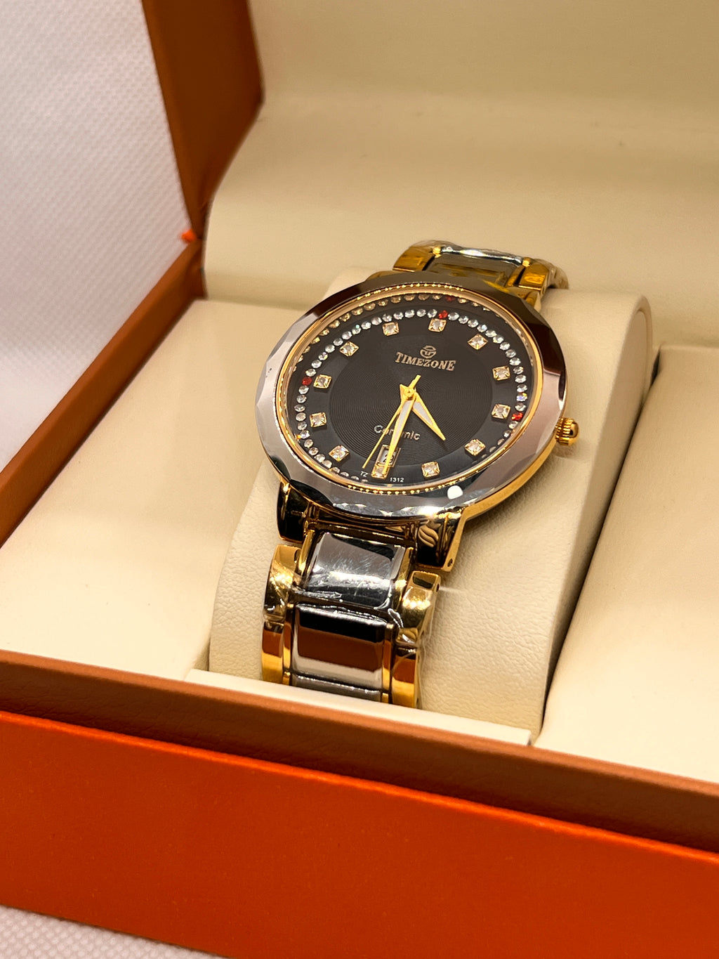 TMZ Ceramic Gold Crystal Bezel Date Men's Watch