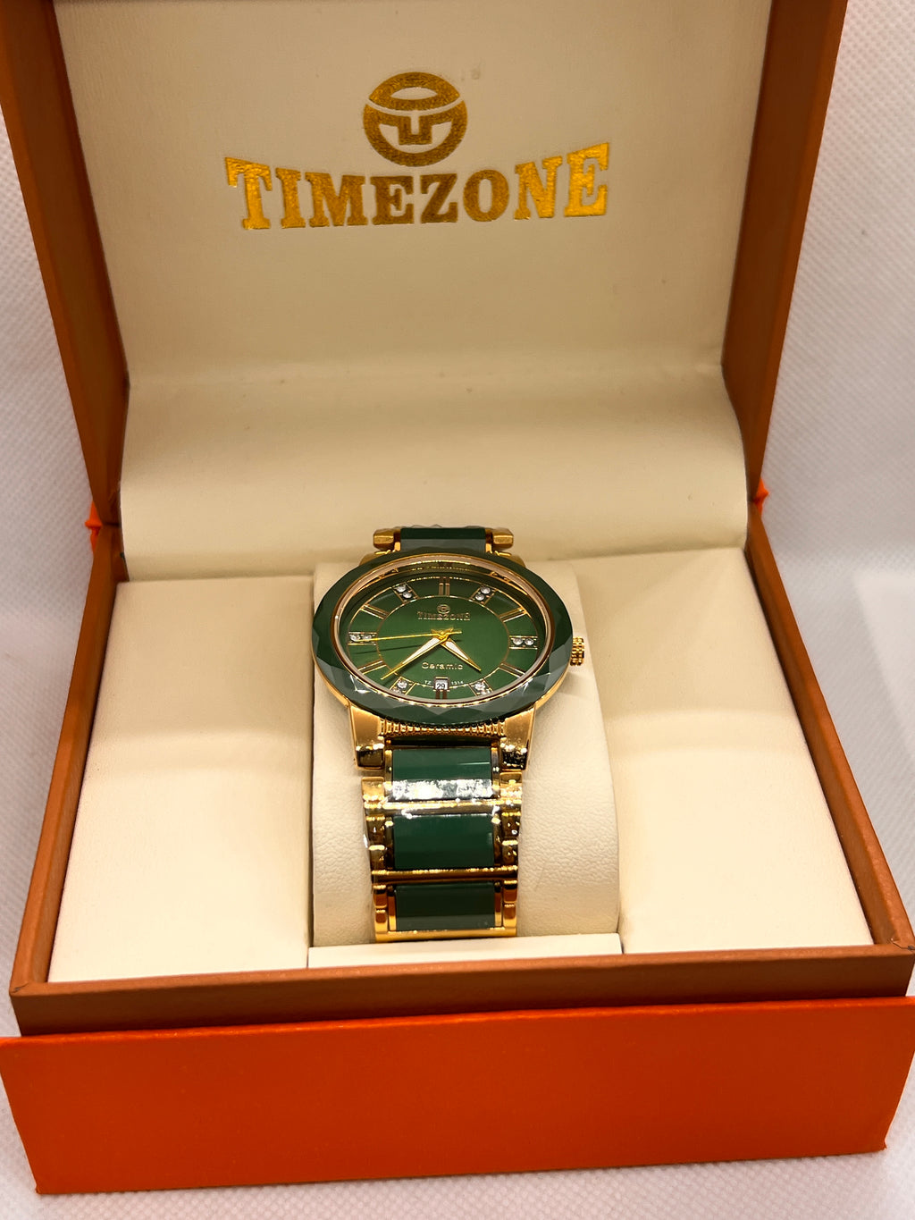TMZ Ceramic Gold Roman Numeral Date Men's Watch