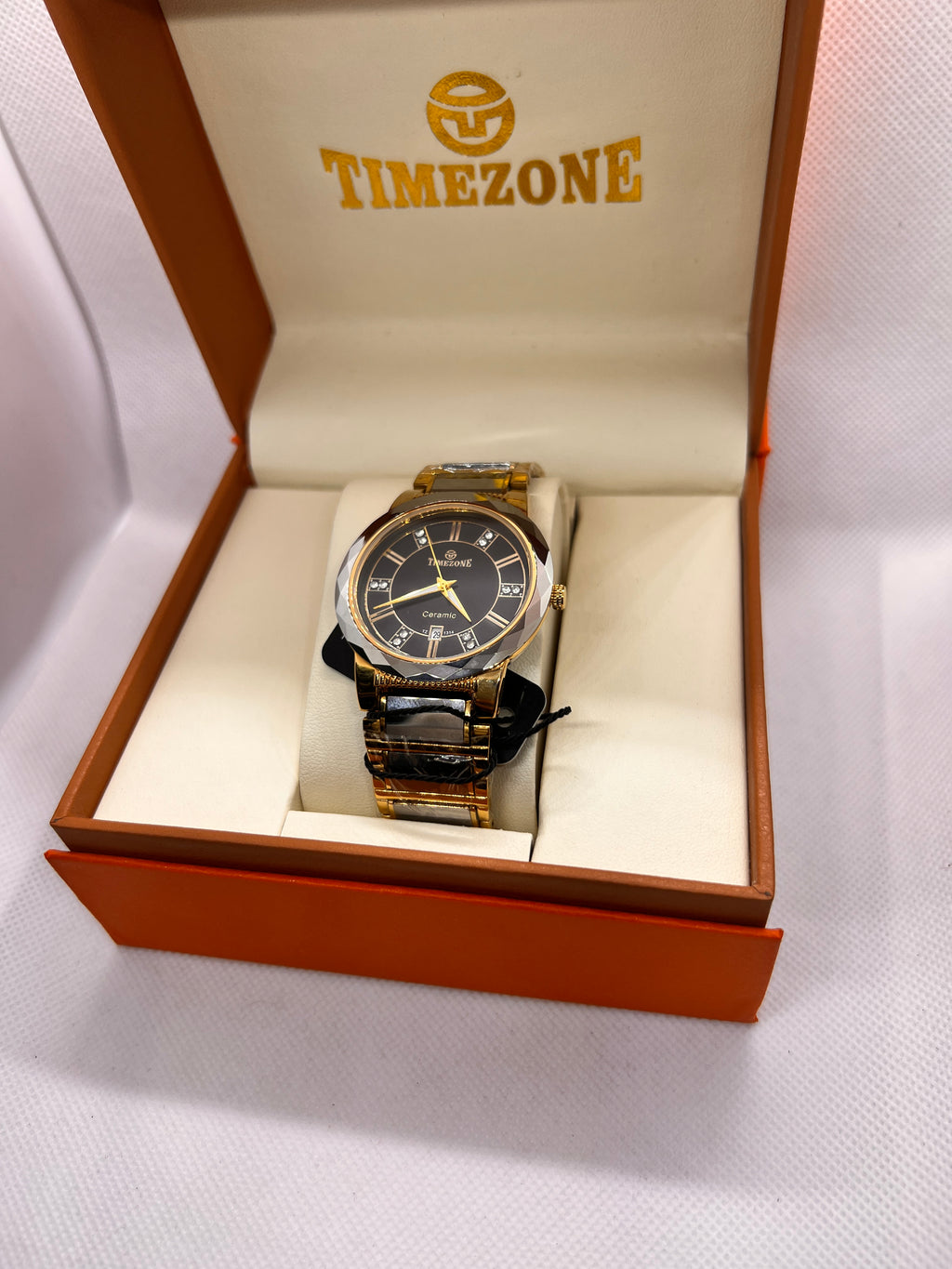 TMZ Ceramic Gold Roman Numeral Date Men's Watch