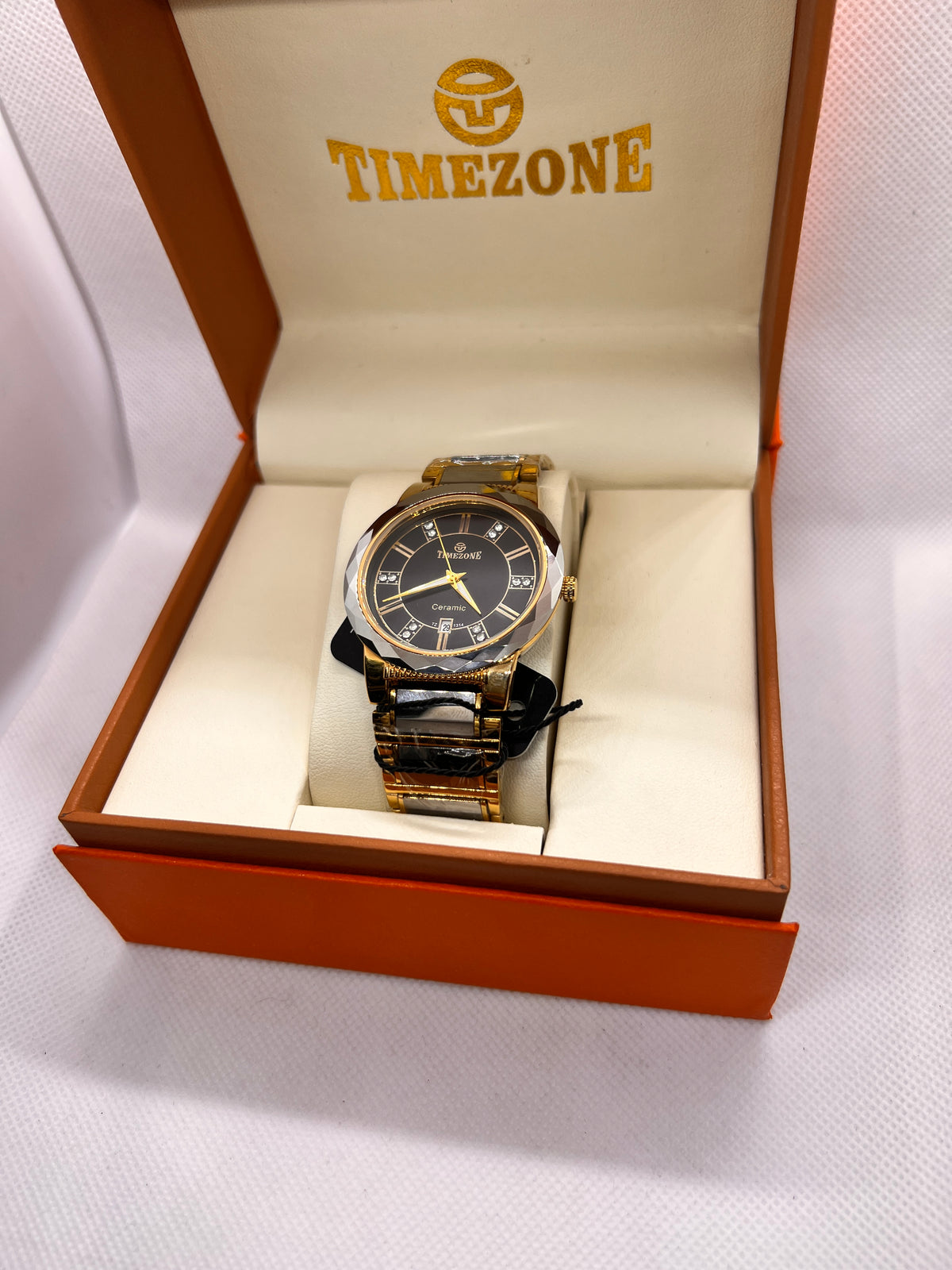 TMZ Ceramic Gold Roman Numeral Date Men's Watch