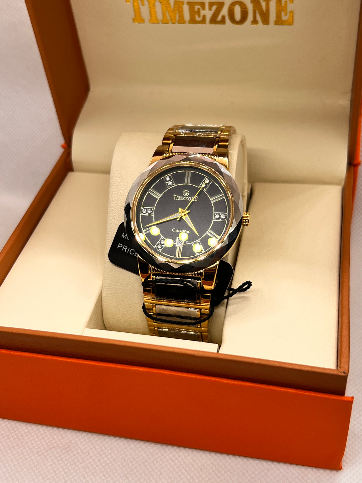 TMZ Ceramic Gold Roman Numeral Date Men's Watch