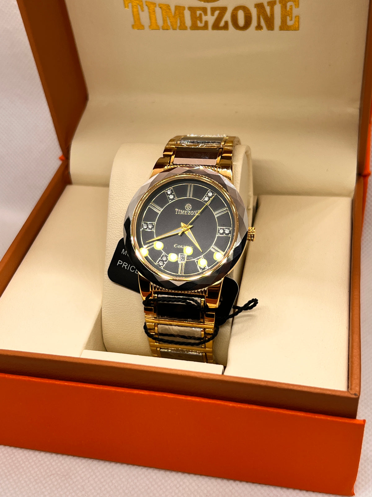 TMZ Ceramic Gold Roman Numeral Date Men's Watch