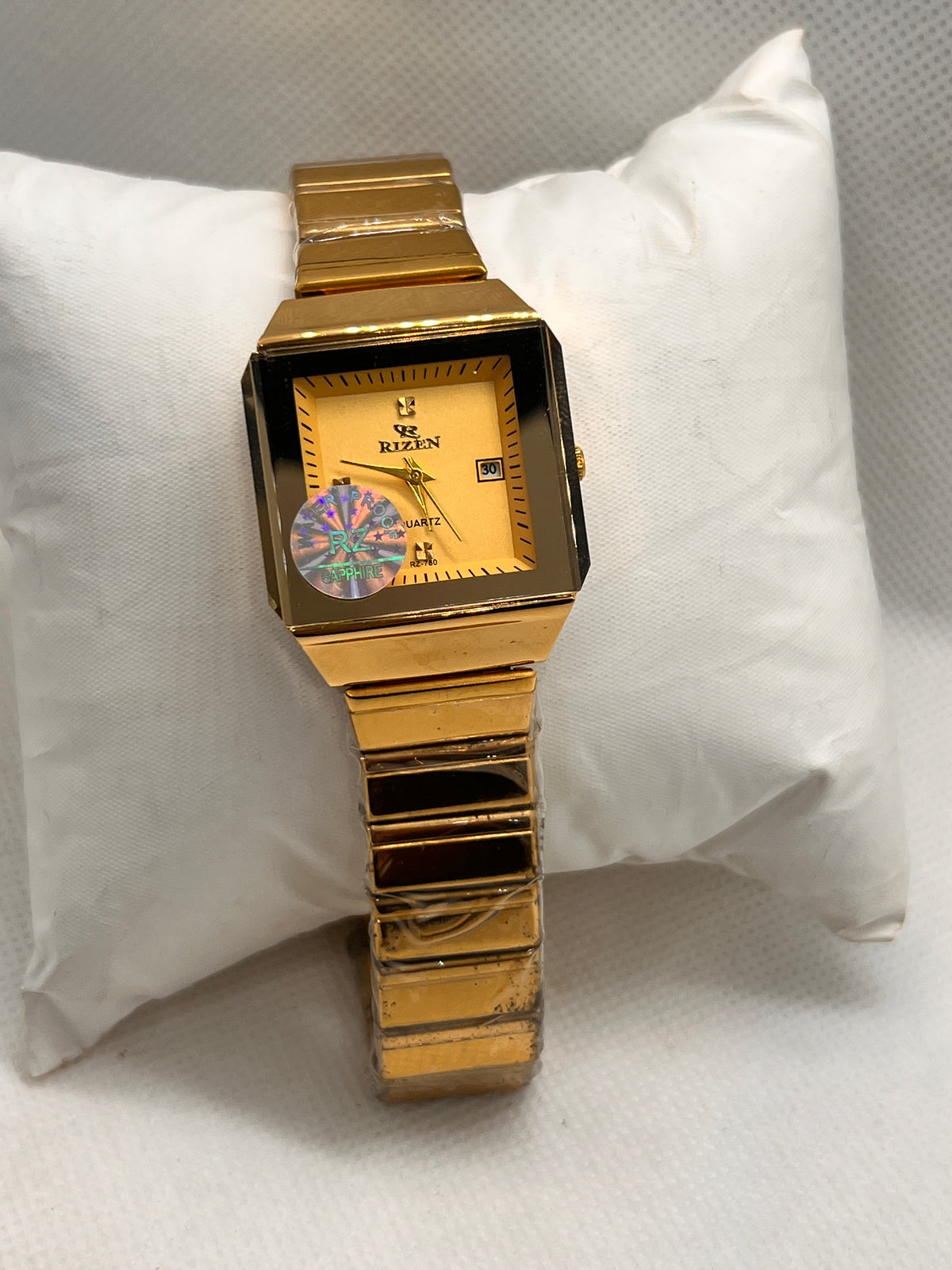 RIZ Gold Rectangular Dress Date Quartz Women's Watch