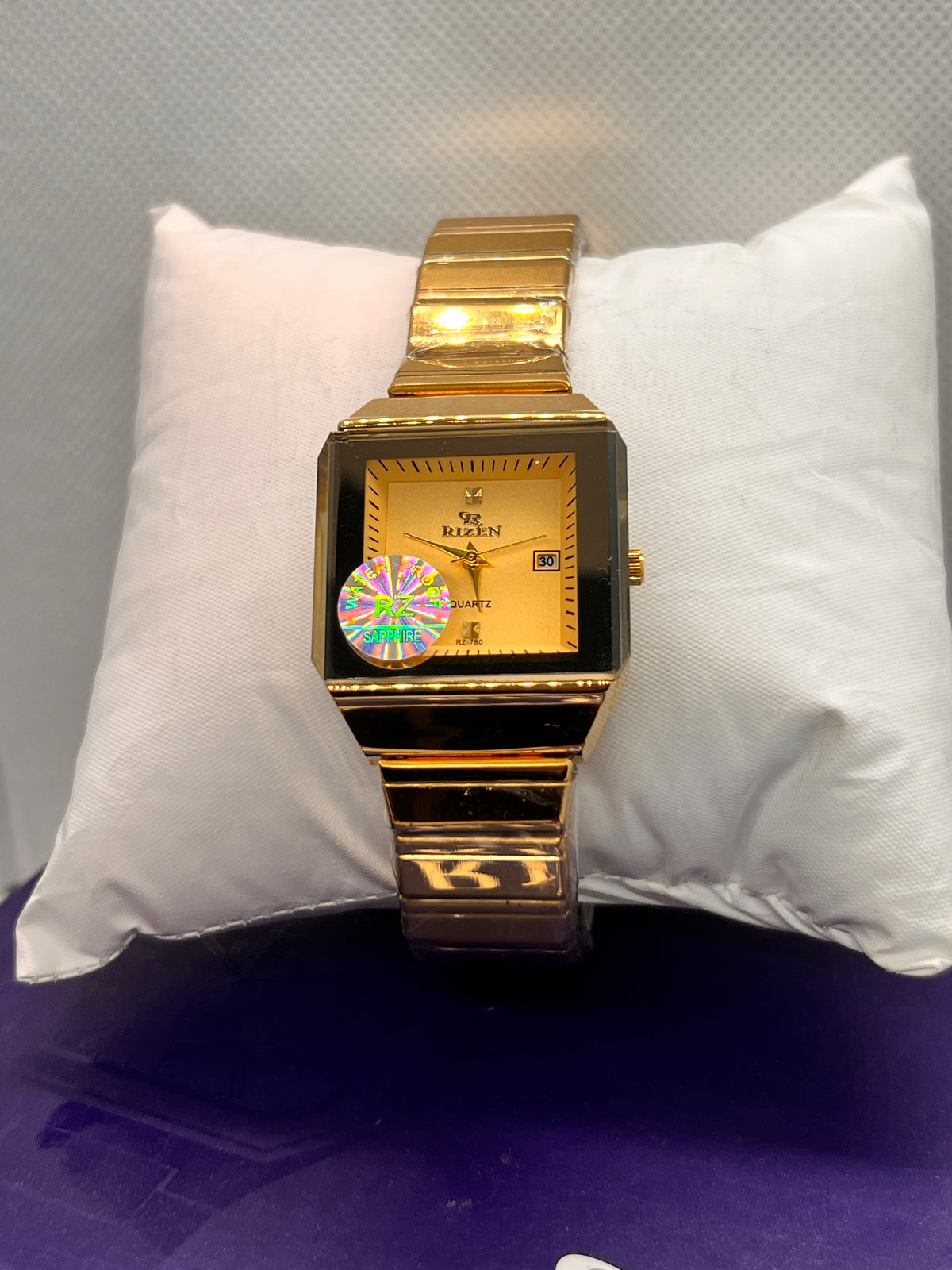 RIZ Gold Rectangular Dress Date Quartz Women's Watch
