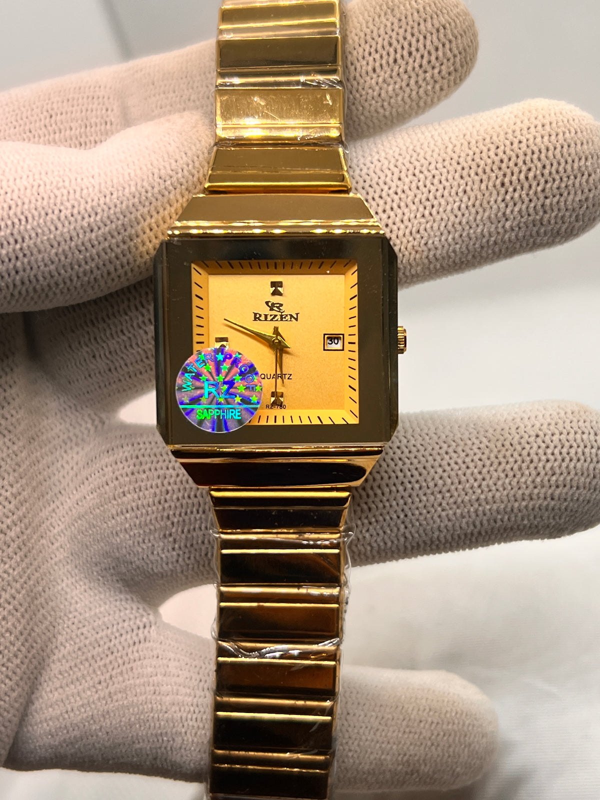 RIZ Gold Rectangular Dress Date Quartz Women's Watch