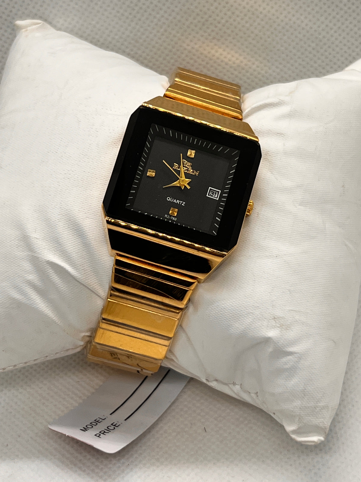 RIZ Gold Rectangular Dress Date Quartz Women's Watch