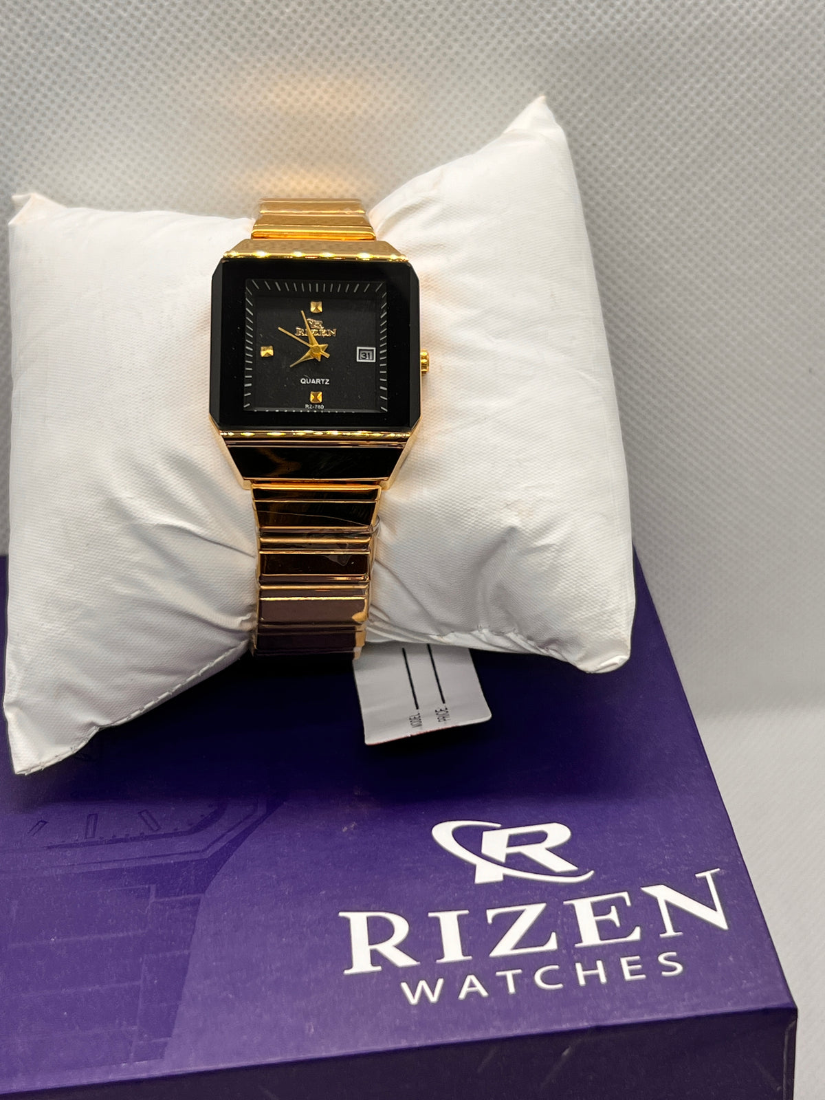 RIZ Gold Rectangular Dress Date Quartz Women's Watch