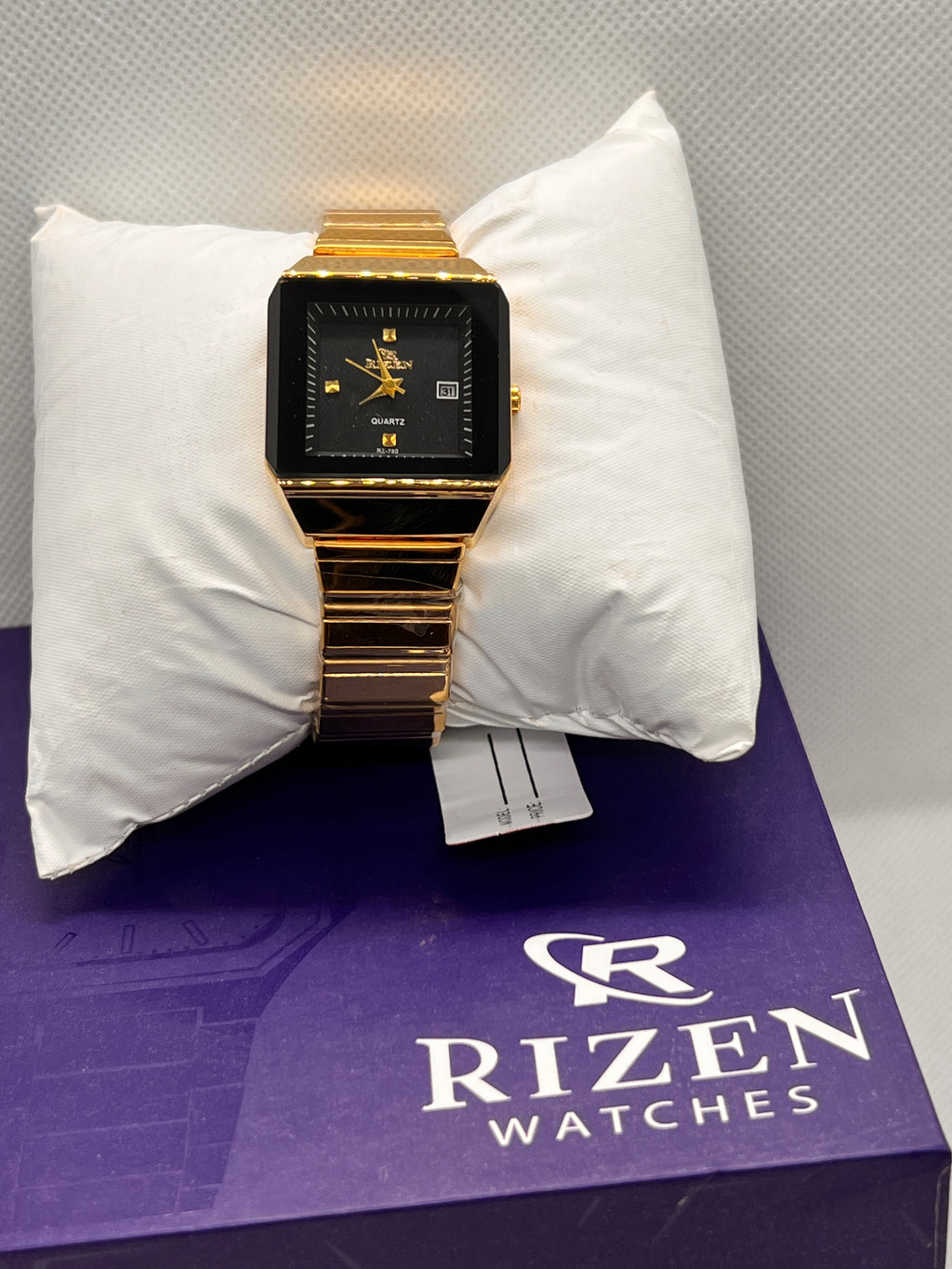 RIZ Gold Rectangular Dress Date Quartz Women's Watch