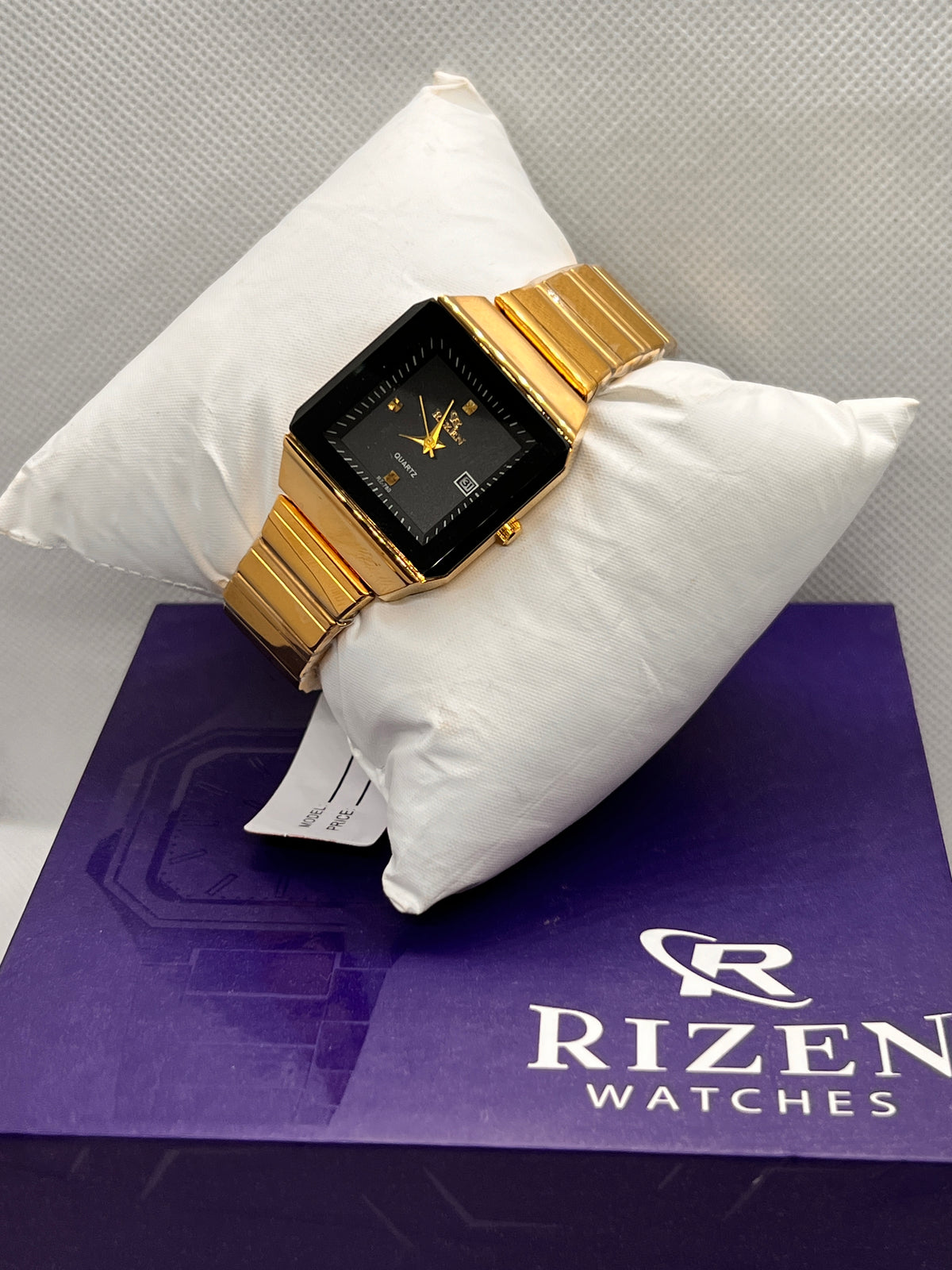 RIZ Gold Rectangular Dress Date Quartz Women's Watch