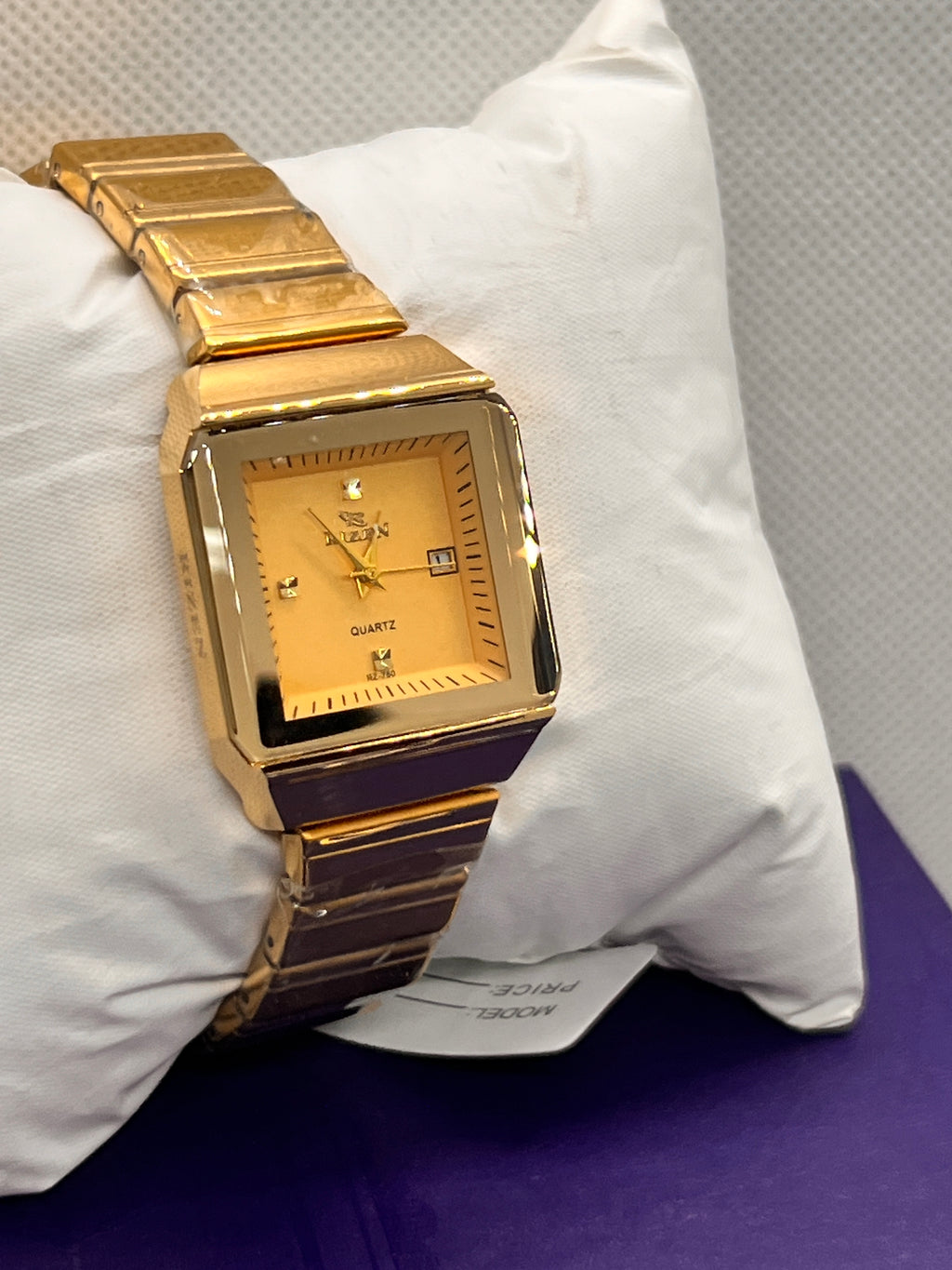 RIZ Gold Rectangular Dress Date Quartz Women's Watch