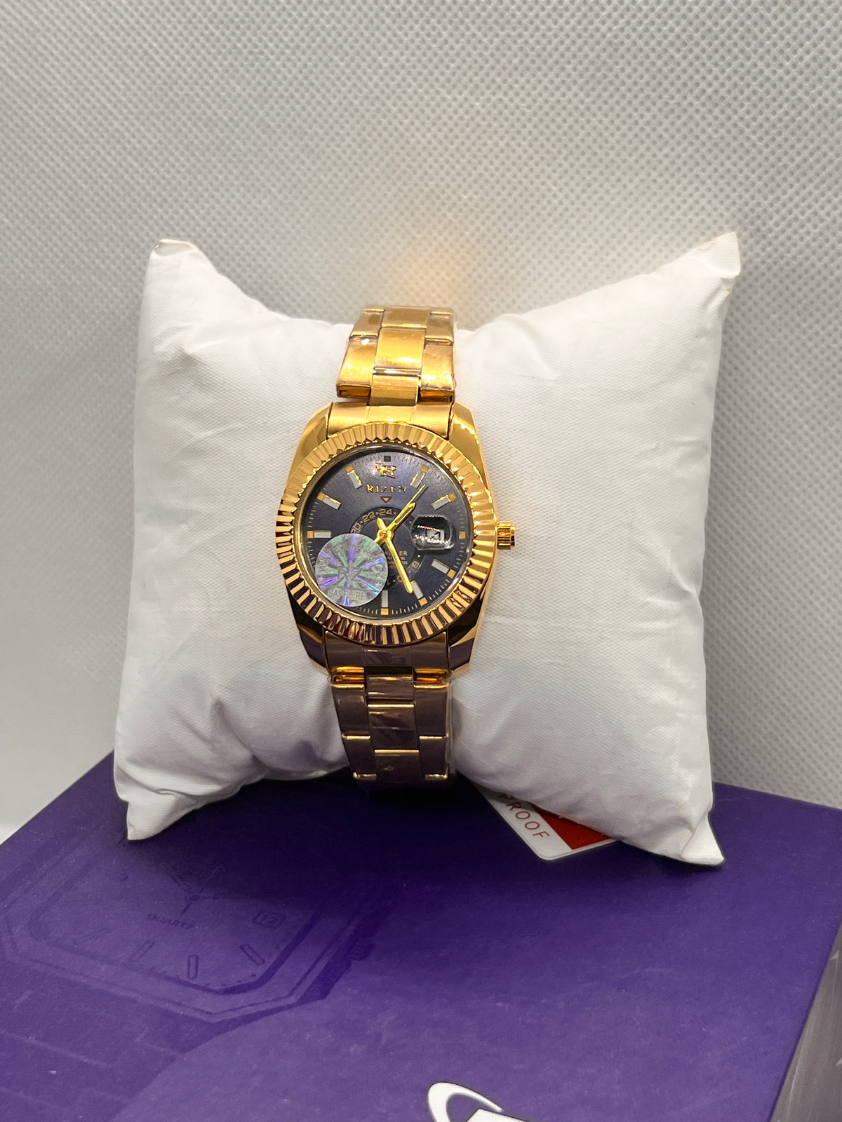 RIZ Fluted Bezel Sub-Dial Date Quartz Women's Watch