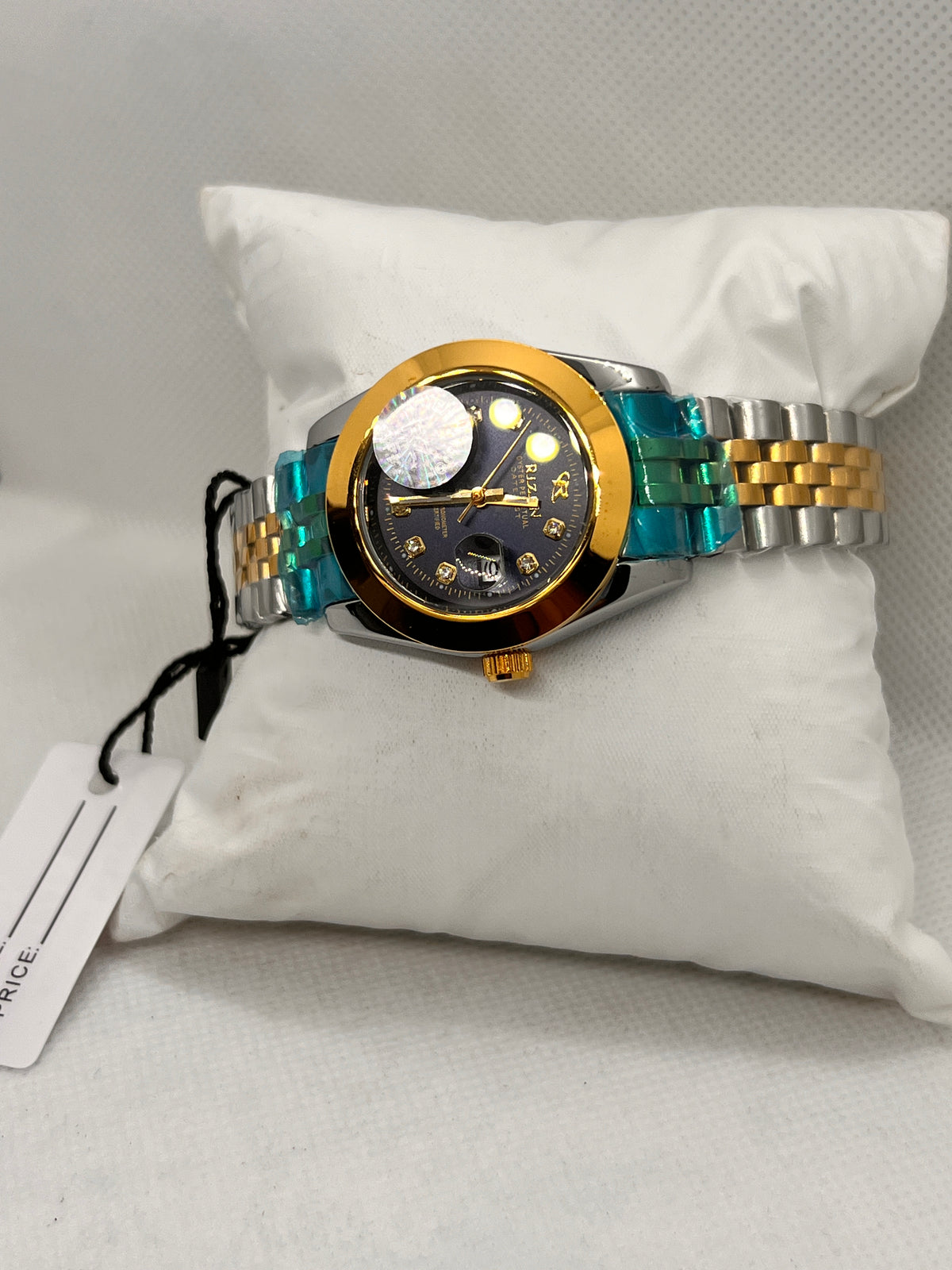 RIZ Crystal Stone-Set Dial Date Quartz Women's Watch