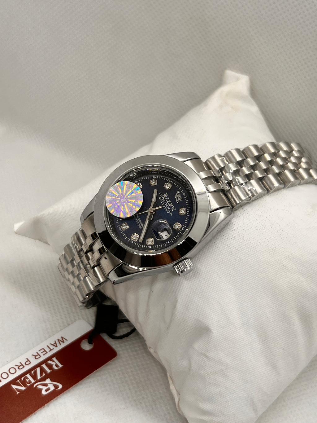 RIZ Crystal Stone-Set Dial Date Quartz Women's Watch