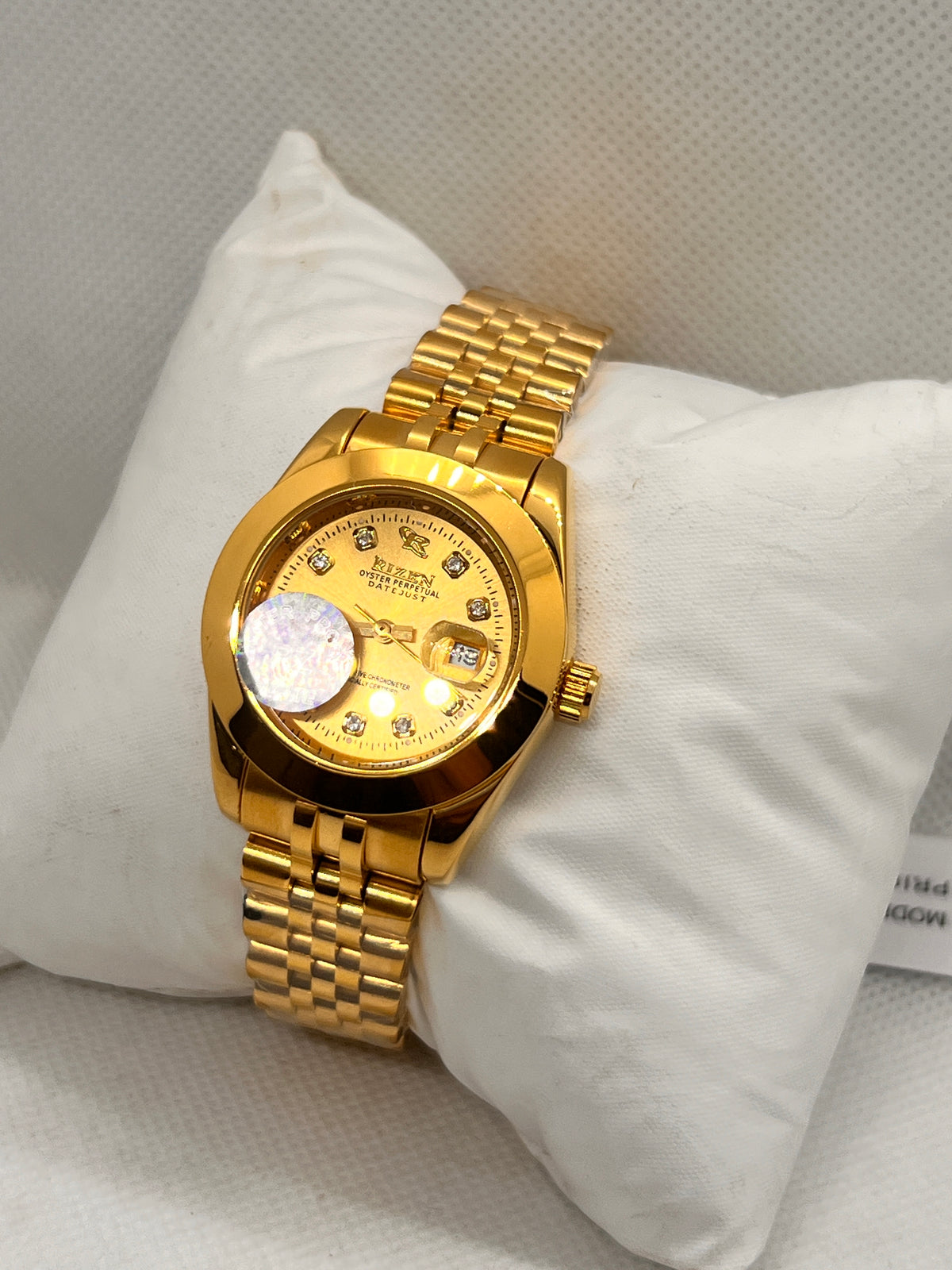 RIZ Crystal Stone-Set Dial Date Quartz Women's Watch