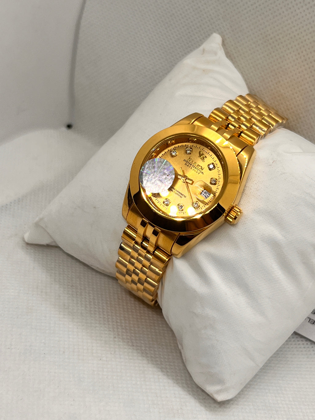 RIZ Crystal Stone-Set Dial Date Quartz Women's Watch